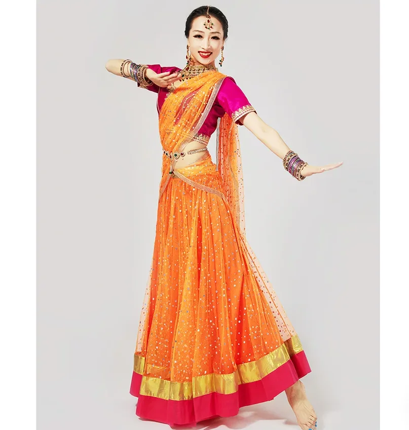 Indian dance dress performance costume slim fit big swing three piece set