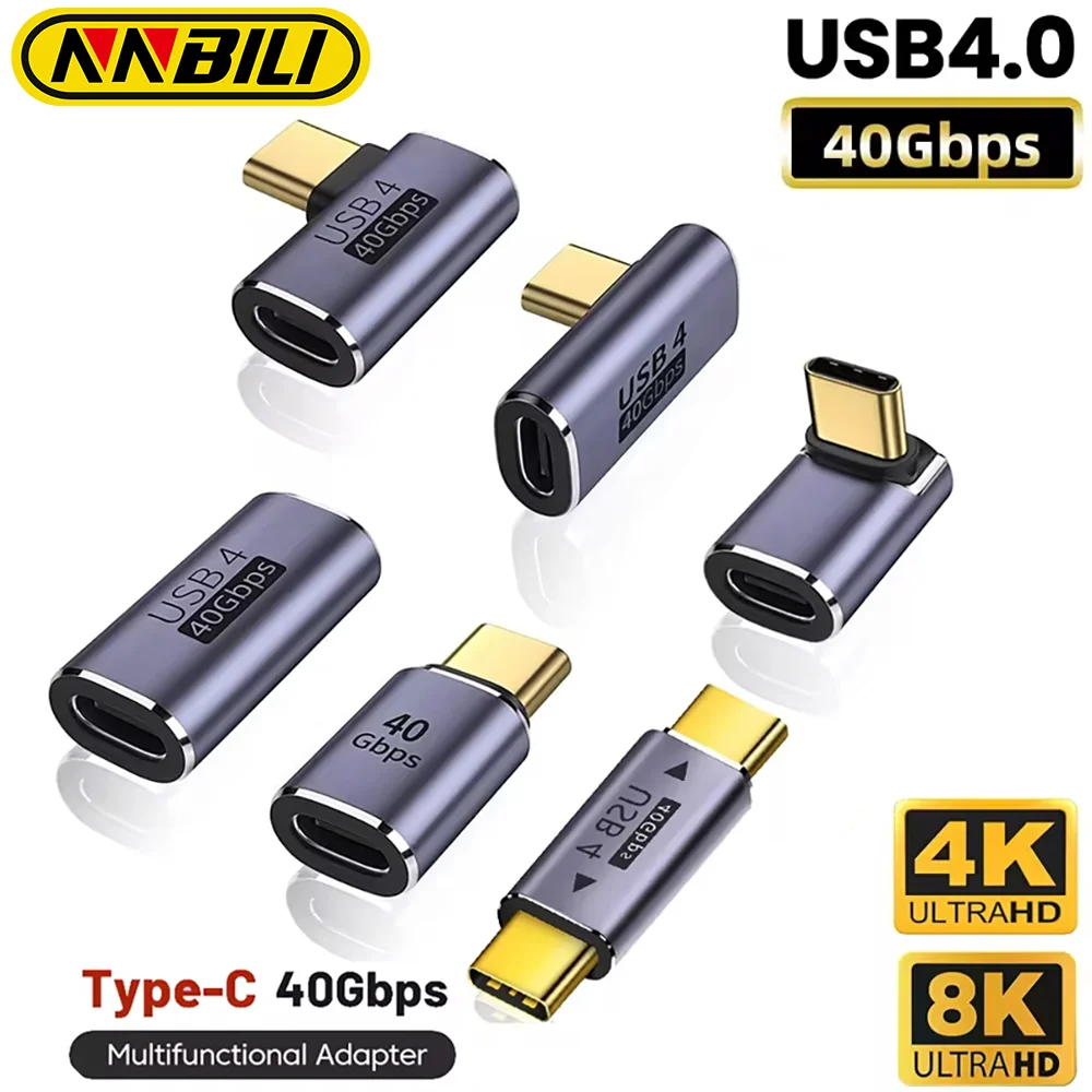 NNBILI Adapter USB Type-C do Macbooka 90-stopniowy konwerter szybkiego ładowania męski na żeński 100W 5A 40gbps PD Transfer danych 8K60HZ ﻿ ﻿