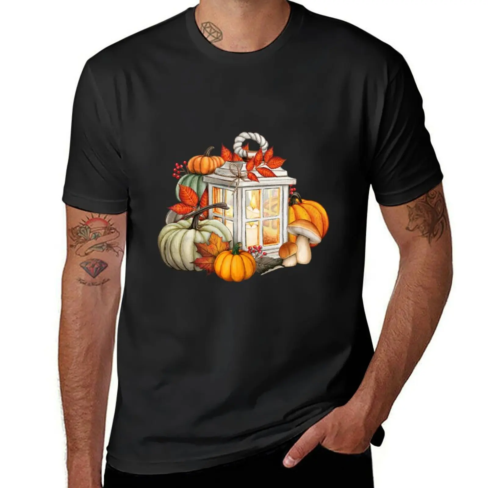 Autumn Pumpkins, Berries and Autumn Leaves T-Shirt kawaii clothes sweat blanks anime clothes mens champion t shirts