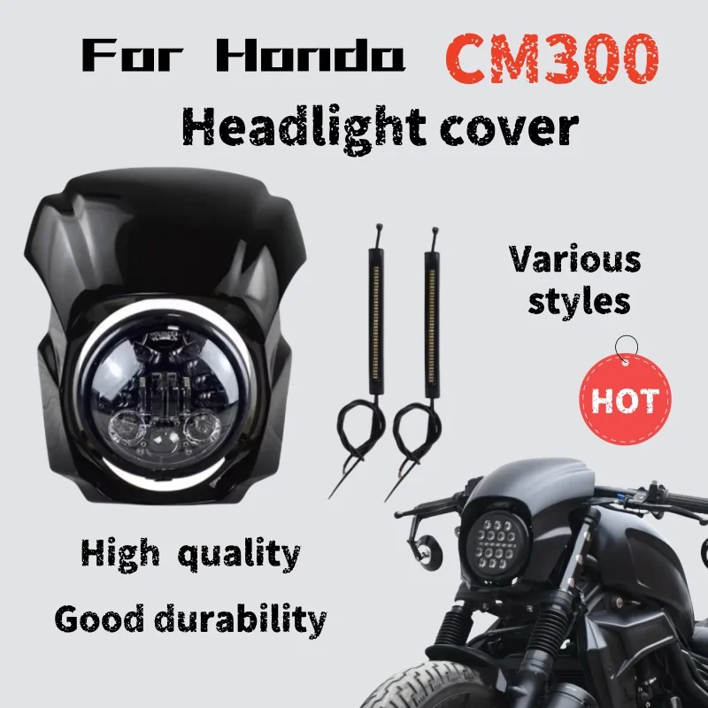 

For Honda CM300 500 modified retro pig head hood deflector LED angel eye headlight assembly super bright round light