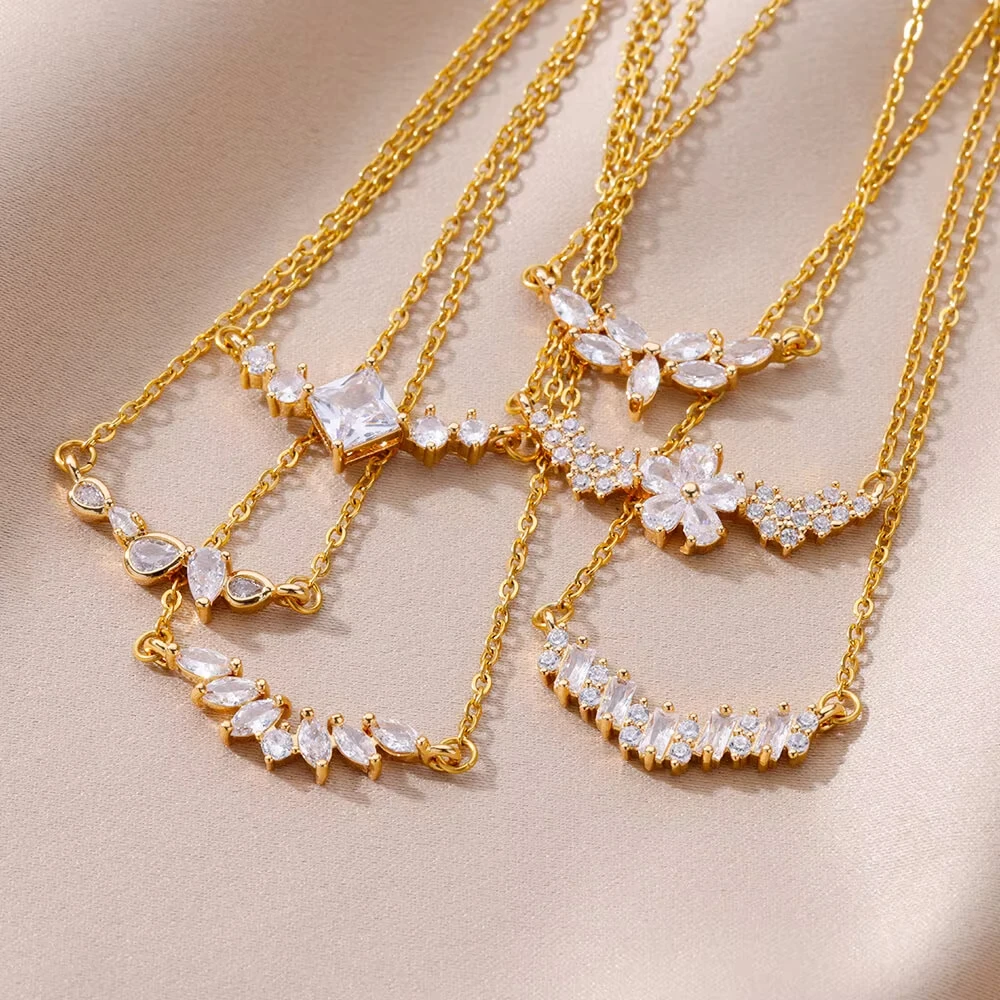 Luxus Zirkon Blume Anhänger Halsketten Für Frau Edelstahl Gold Farbe Kette Choker Halskette Valentinstag Schmuck Geschenk