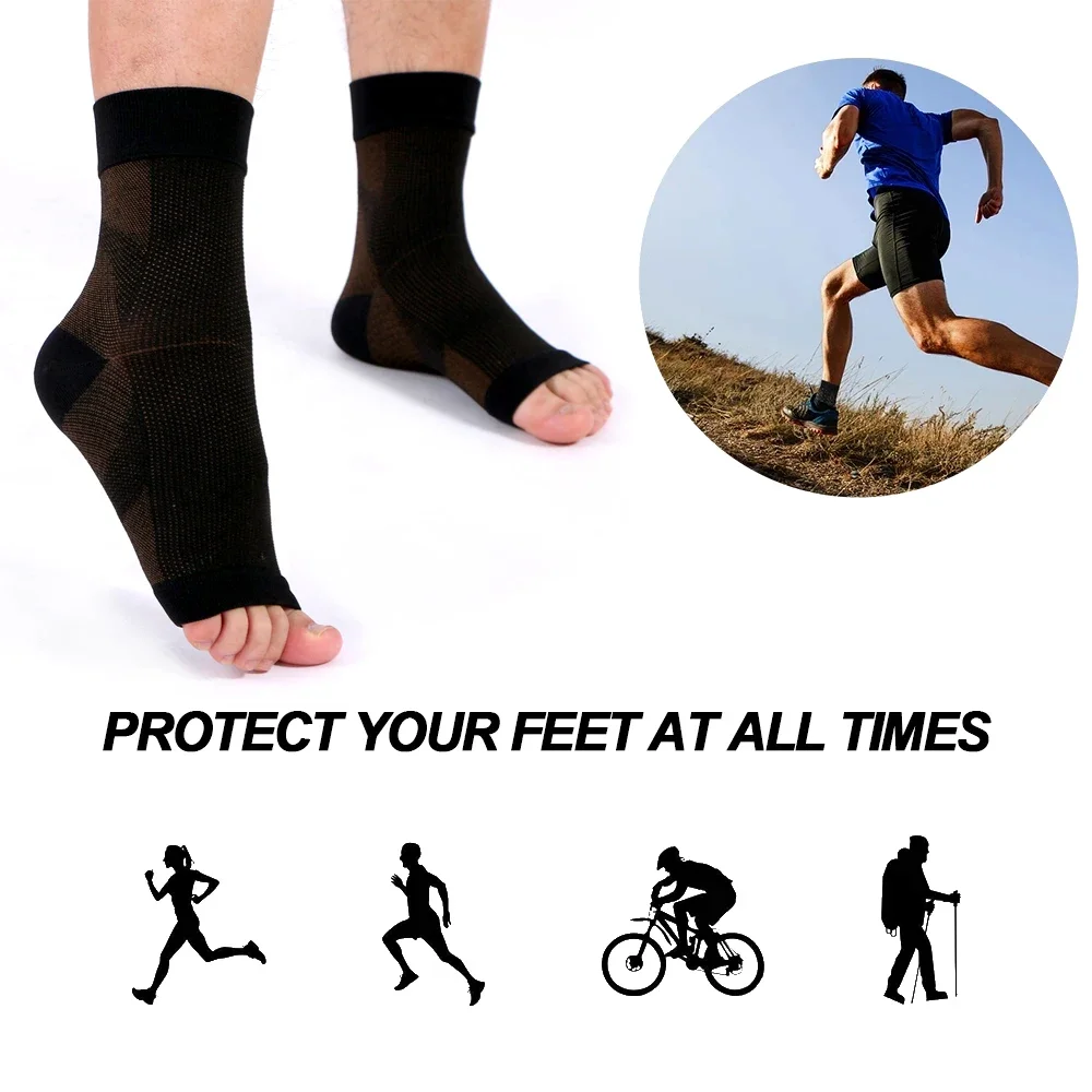 1Pair Neuropathy Socks Support Copper Ankle Compression Sleeve Brace Tendonitis for Pain Relief Plantar Fasciitis Swelling