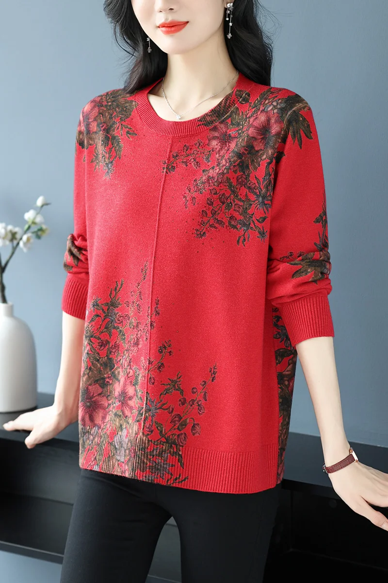 

Print Women's Sweaters Autumn Spring Women Clothing Pullover Long Sleeve Top Femme O Neck Knitted Sweater