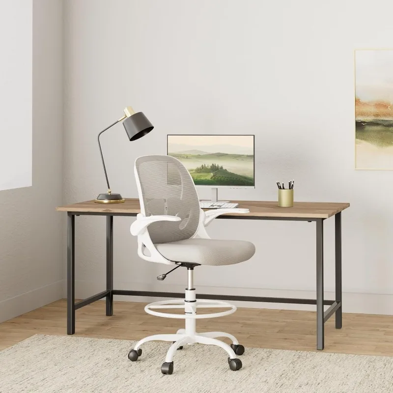 Drafting Chair with Flip-up Armrests for Standing Desk - Tall Office Chair with Lumbar Support and Adjustable Footrest Ring