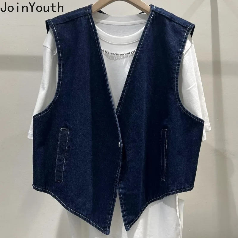 2024 Ropa Mujer Denim Women Vest Sleeveless V-neck Tunic Tanks Streetwear Fashion Casual Waistcot Crop Tops Chalecos Para Mujer