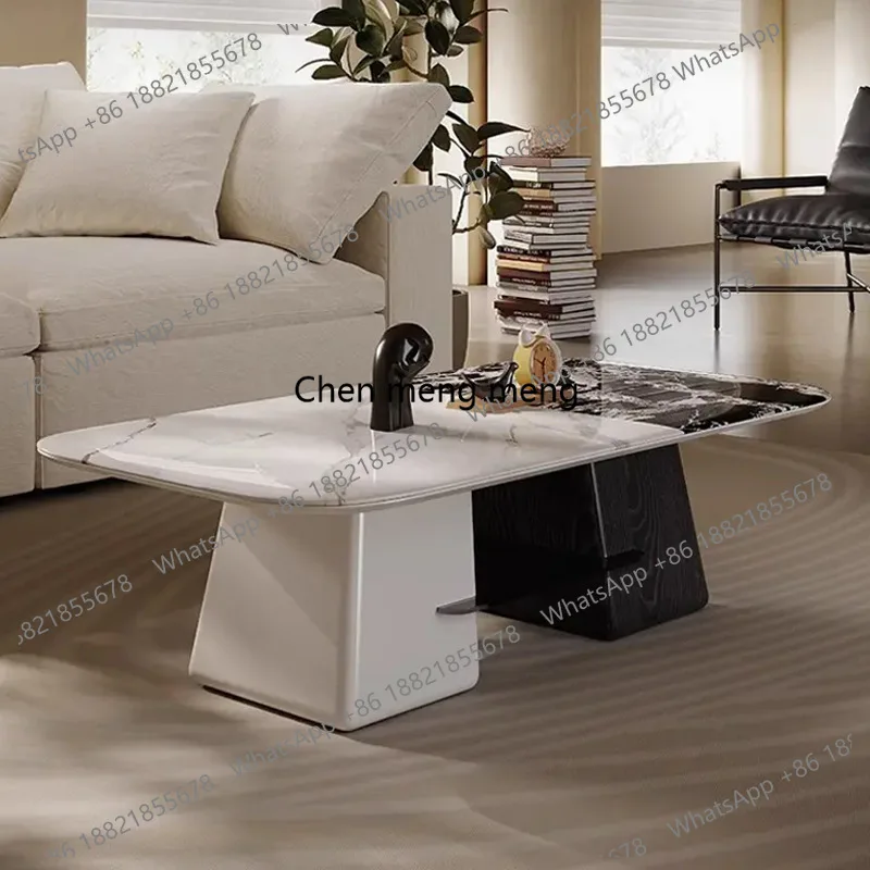 

Italian minimalist rock slab high-end creative living room household black and white coffee table combination size apartment