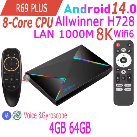H728 Android 14.0 Allwinner Octa-core 8K HDR10 1000M LAN Wifi6 BT5.0 4GB 64GB Smart TV Box R69 Plus
