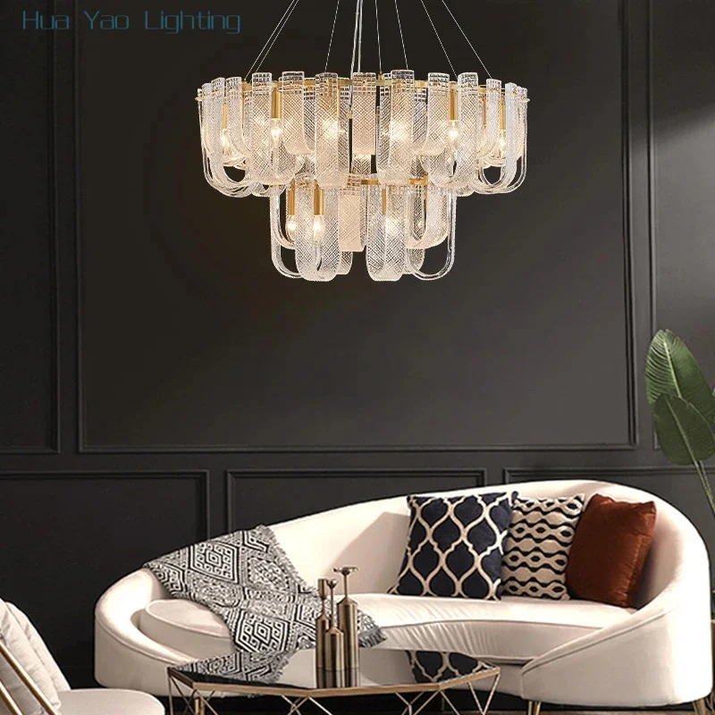 2 Layer Luxury Glass Collection Dimmable LED  Hanging Lamps Chandelier Lighting Suspension Luminaire Lampen For Living Room