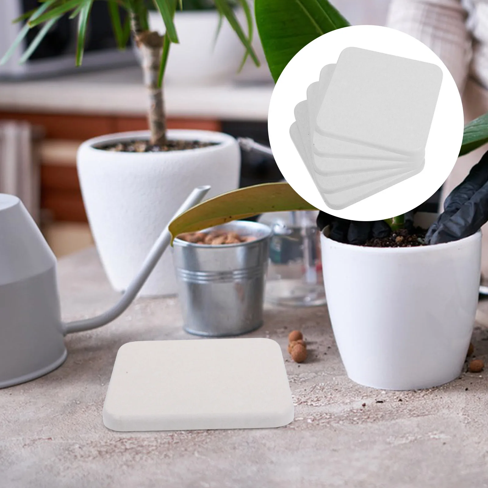 

5Pcs Diatomite Flower Pot Mats Quick Drying Square Plant Tray 10x10cm Super Absorbent Indoor Pot Saucers Reusable Water Catcher