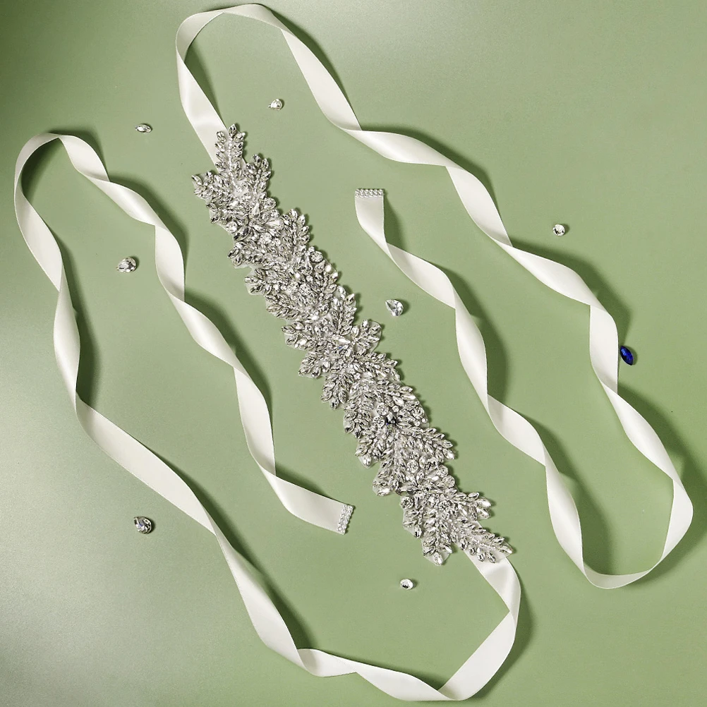 

Rhinestone Wedding Dress Belts Leaf Shaped Bridal Belt Self Tie Adjustable Bridesmaid Prom Party Dresses Accessories