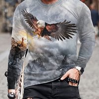 3D Animal Print Hip Hop Men's Tops T-Shirt 2024 New Men's Eagle Print Graphic Casual Long Sleeve T-Shirt Autumn Streetwear