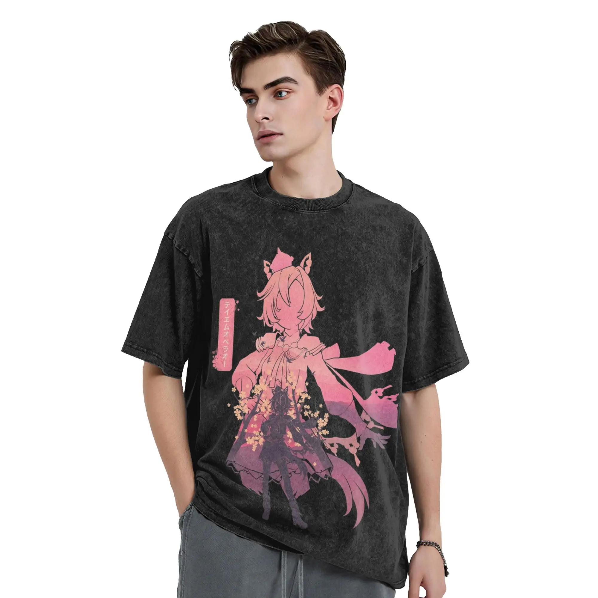 TM Opera O Uma Musume Anime Washed T Shirt Streetwear Vintage T-Shirt  Tees Men Women 100% Cotton Harajuku Graphic Printed