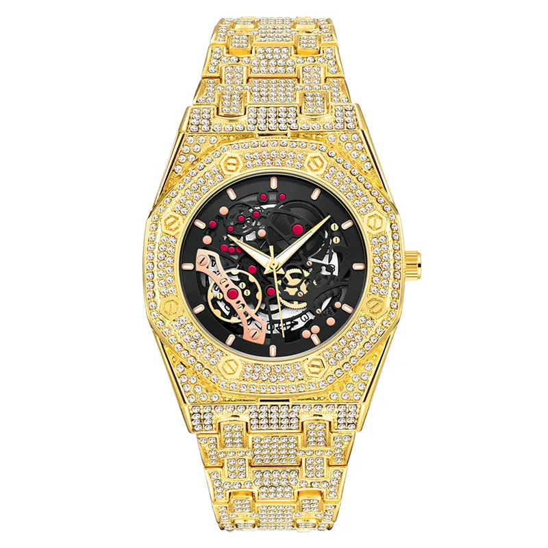 

New Hip Hop Luxury Waterproof Watches Miyota Mechanical Movement Stone Bling Iced Out Watch for Men