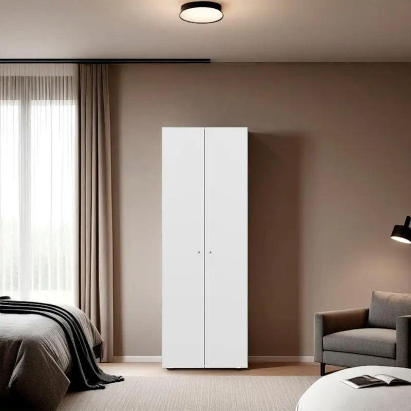 Armoire penderie blanche à 2 portes avec 4 étagères et solution de rangement verticale