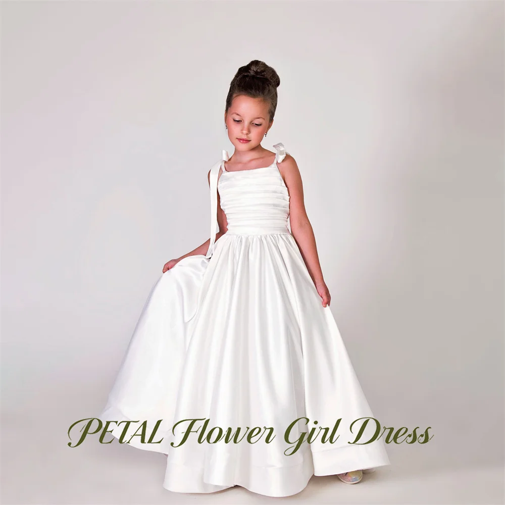 

Petal White Children Birthday Wedding Dresses Spaghetti Strap Kids Birthday Party Dress Classic Princess Girls Dress Customized