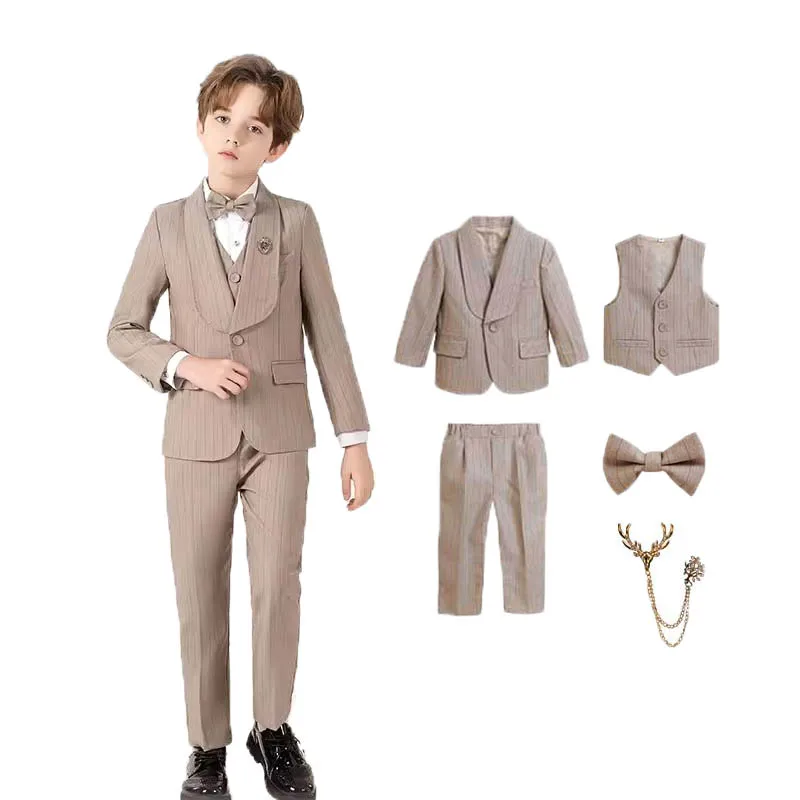 

Prince Boys 4 Pieces Blazer Vest Pants Bowtie Photograph Suit Children Piano Dress Gentleman Kids Graduation Wedding Costume