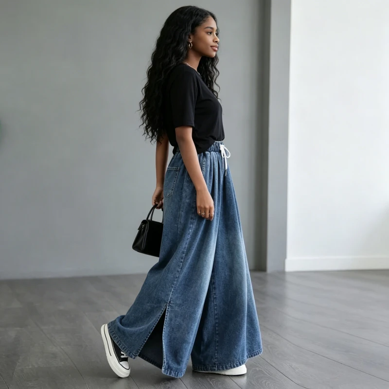 Wide Leg Jeans Women High Waist Pants Vintage Washed Distressed Lace Up Floor Length Streetwear Denims Loose Trousers 2026