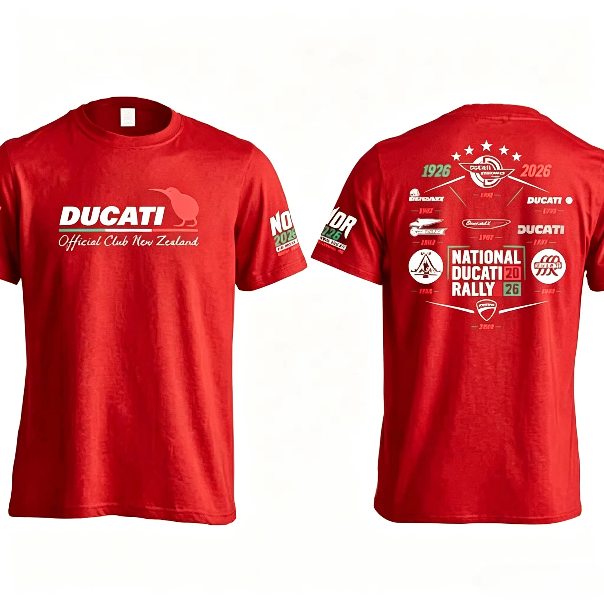 Vintage Biker Club T-shirt for Men DUCATI Kiwi Bird Front Back Printed Short Sleeve Tee Motorcycle Rally 2026 Casual Streetwear