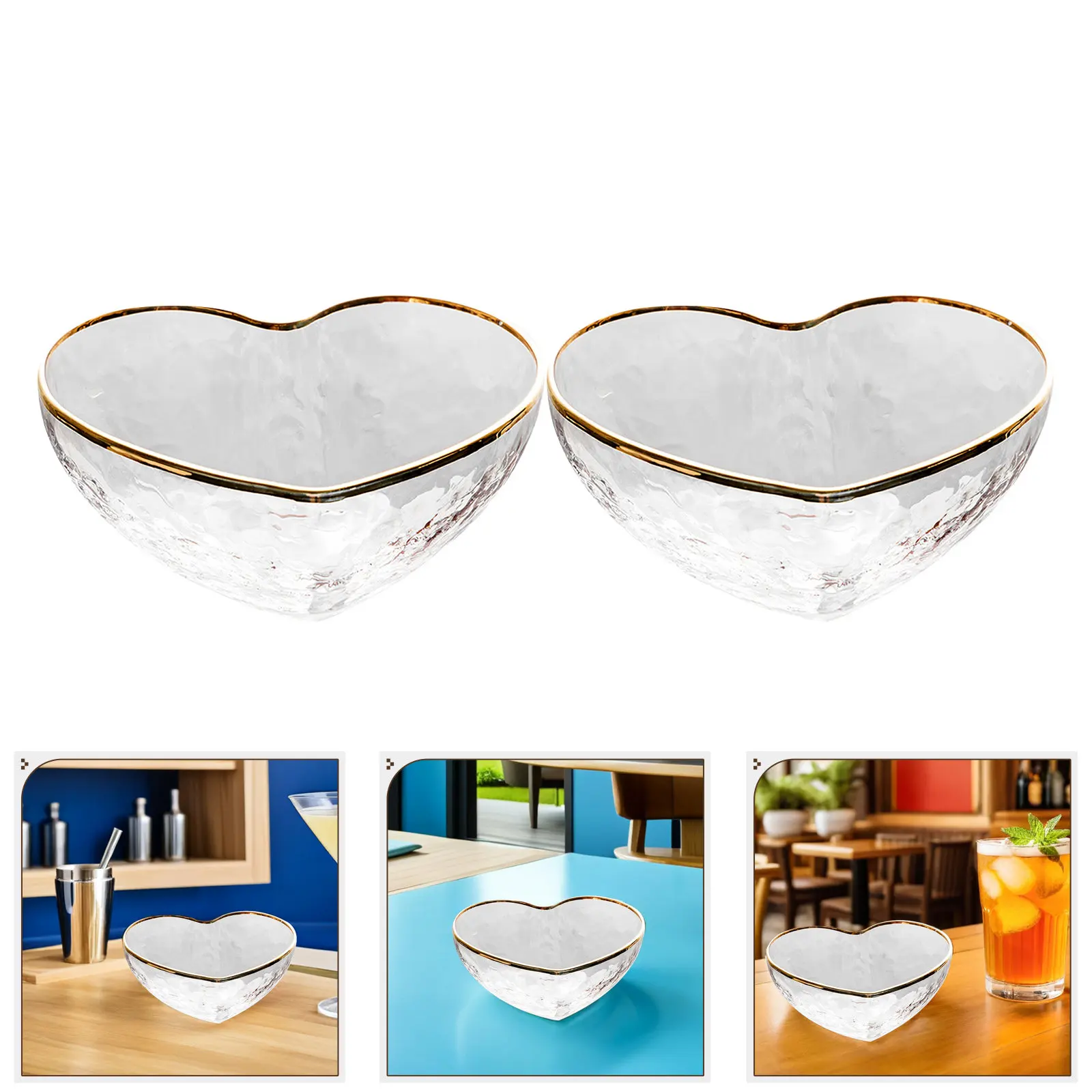 2Pcs Clear Glass Heart Bowl Set Elegant Dessert Serving Bowls for Parties Hotels Restaurants Fruit Salad Pudding Storage