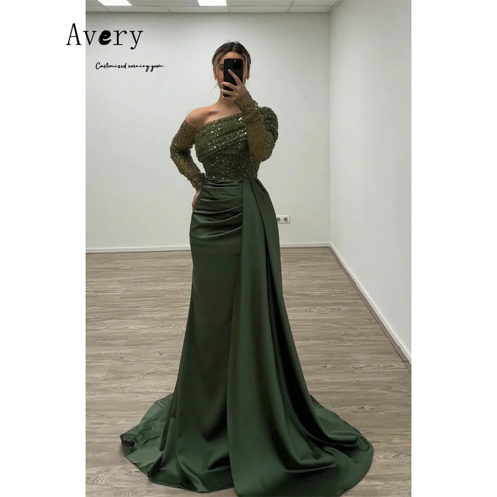 

Avery Custom Fishtail Shiny Green Off-shoulder Dress 2026 Woman Dresses for Wedding Party Dresses Luxury 2026 Ball Gown Dress