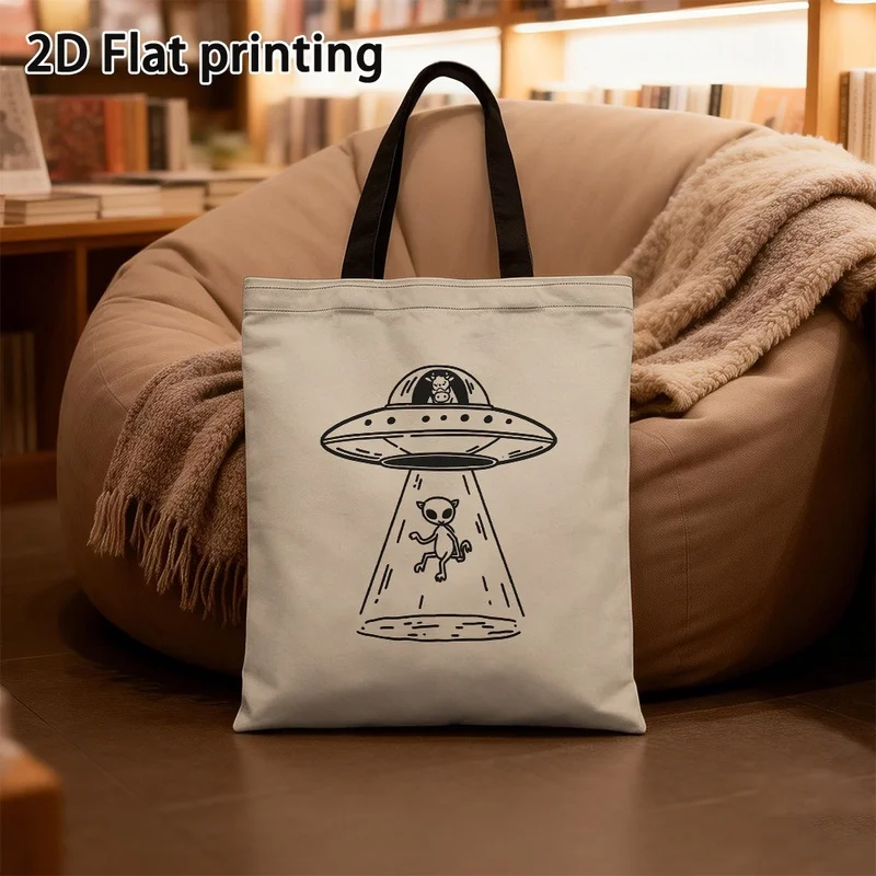 A Large-Capacity Tote Bag with A Spaceship Print, Durable and Reusable Shopping Bag, Suitable for Shopping, Daily Commuting and