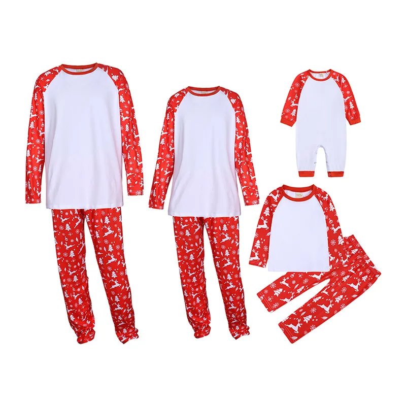 Sublimation Blank Long Sleeve T-shirt and Pants Christmas Clothes Family Home Wear Sleepwear Pajama Sets Adults Children