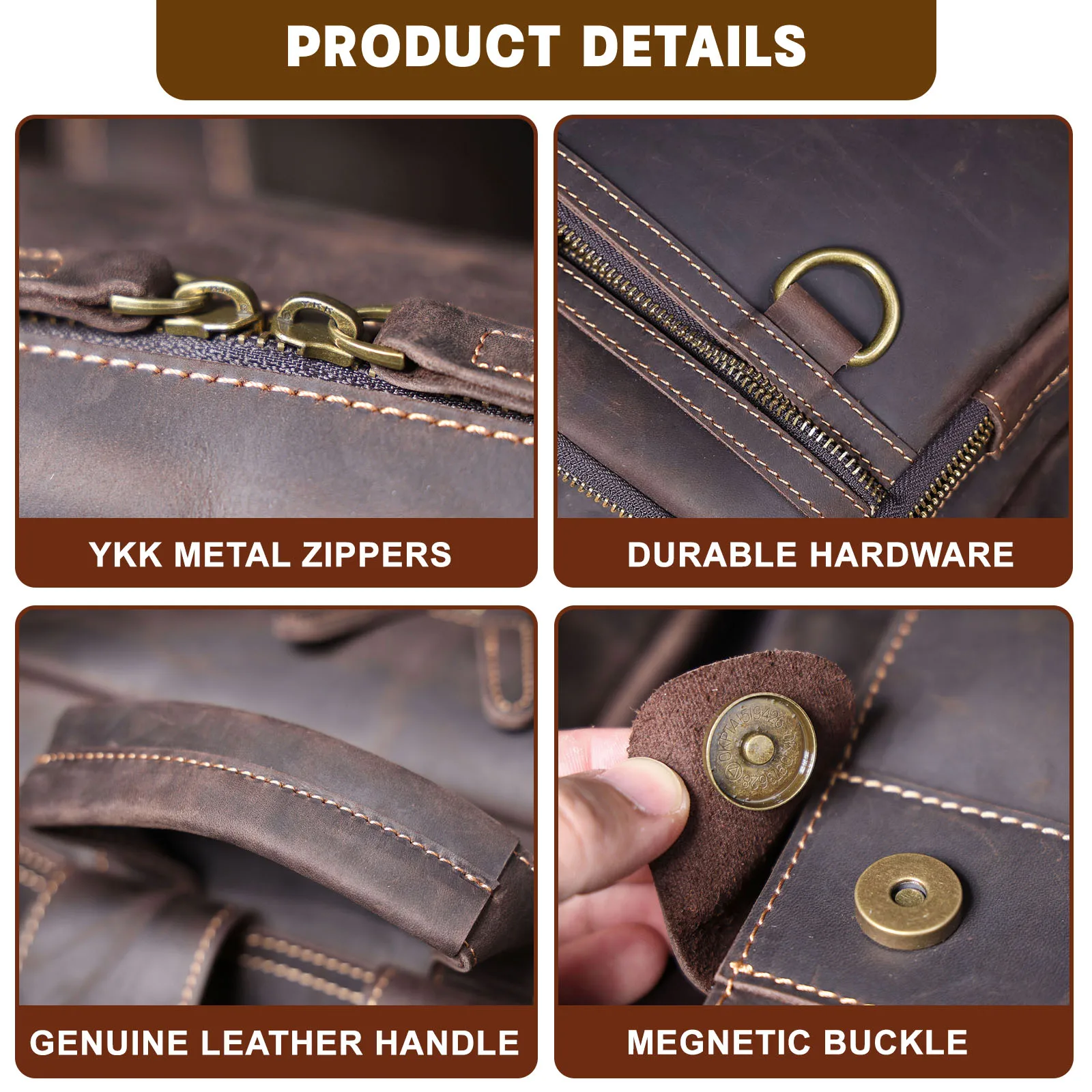 S.WORKER Vintage Echtleder-Rucksack Laptop-Tasche Casual Crazy-Horse-Leder Schultasche Outdoor-Reise-Weekender-Tasche – Detail 13