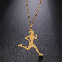 Cazador Exercise Jogging Girl Pendant Necklace for Women Stainless Steel Sports Dumbbell Jewelry Chain Necklace Birthday Gift