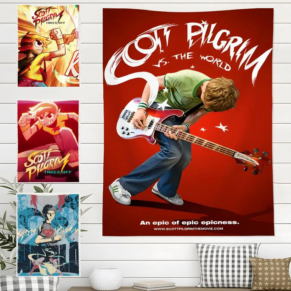 

Аниме-гобелен S-Scott Pilgrim для использования в помещении и на открытом воздухе, для гостиной, спальни, патио, прочный, универсальный декор, для использования в любую погоду