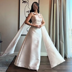 Elegant and Luxury A-Line Satin Evening Dresses 2024 Crystal Pleats Floor Length Sleeveless Custom Made Party Gowns Saudi Arabia