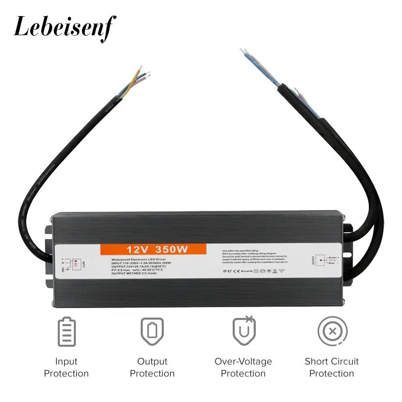 Lighting Transformer 170-250V AC to DC 12V 350W 29.1A LED Driver Adapter Aluminum Outdoor IP67 Waterproof Switching Power Supply