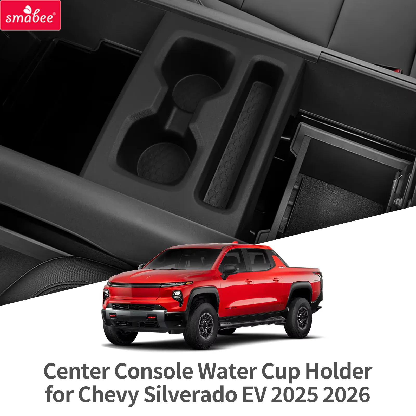 Smabee for Chevrolet Chevy Silverado EV (WT Version ) 2025 2026 TPE Center Cup Holder Insert Cup Liner Car Accessories Black