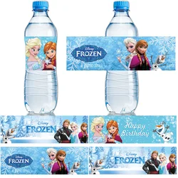 Disney-etiquetas impermeables para botella de piezas, pegatinas de Anna y Elsa para decoración de cumpleaños, suministros de fiesta de Frozen para niños y niñas, 10 unidades