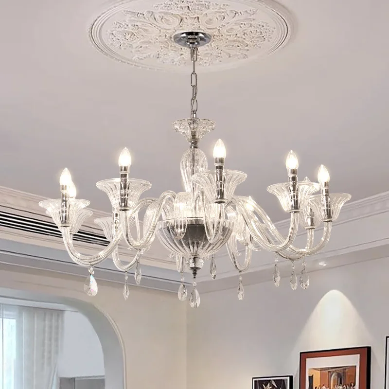 

French luxury crystal cream style pendant light bedroom homestay villa dining table luxurious living room attic pendant light