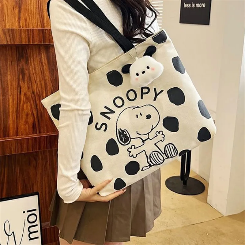 Snoopy Kawaii Canvas Bag Large Capacity Handbag Snoopy Cartoon Printed Shoulder Bag for Women Crossbody Gifts for Girls