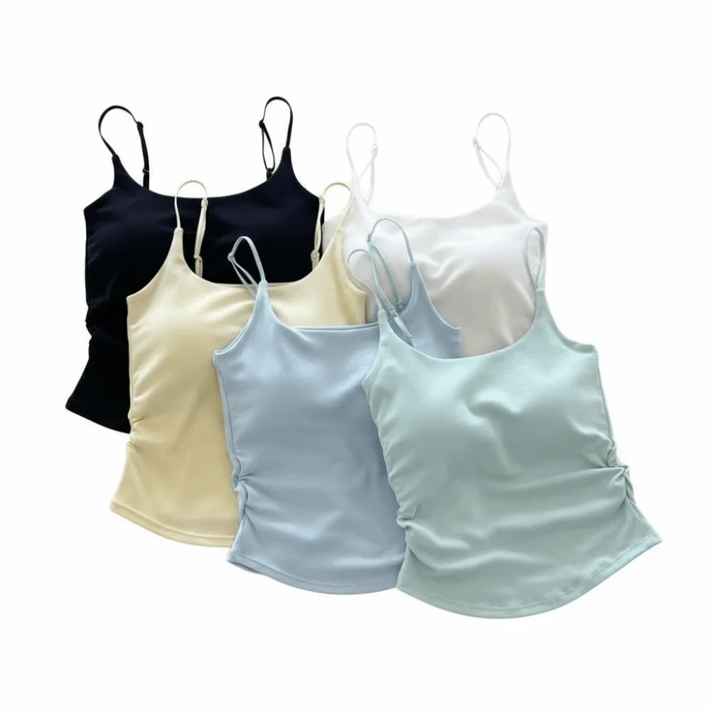 Simple Sleeveless Suspender Vest Slim Underwear Fitted Tops With Padded Cups Short Vest for Women