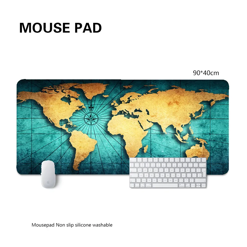 Podkładka pod mysz z mapą świata, podkładka pod mysz do laptopa, podkładka pod klawiaturę, męska, w stylu retro, do biura, duża podkładka na biurko, do domu, personalizowana, do gier, praktyczna, 90x40 cm, akcesoria. — zdjęcie produktu 3