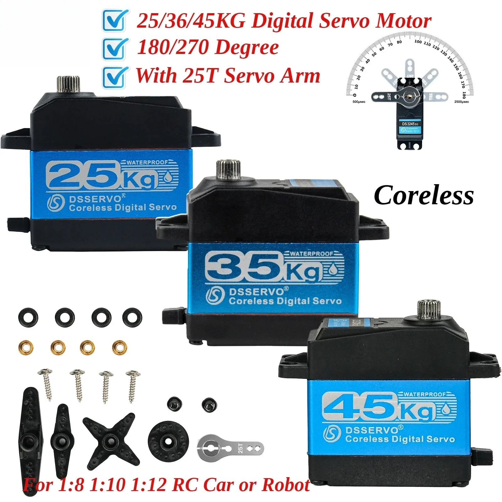 

25kg 35kg 45kg DS3225 DS3235 DS3245 High Torque Coreless Motor Digital Servo Stainless 180/270 Degree for Baja RC Car Robot FPV