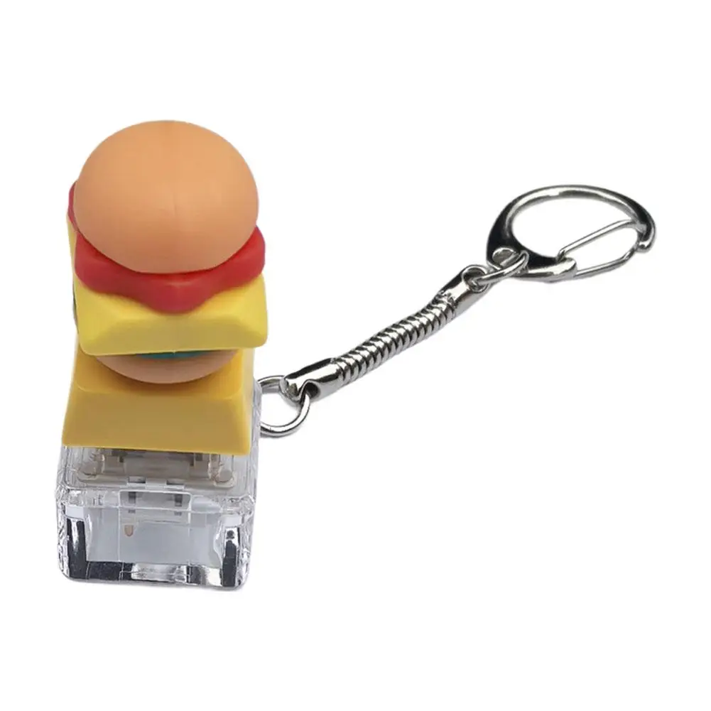 Cute Hamburger French Fries Keyboard Clicker Fidget Toy Stress Relief Mechanical Switch Keychain Mini Decompression Toy Gift