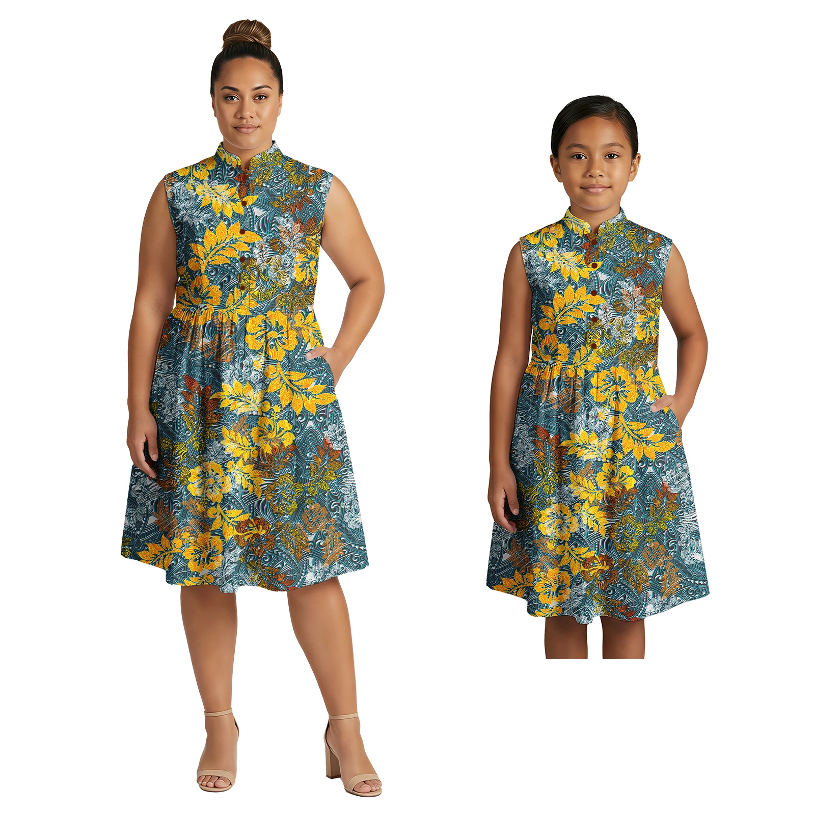 Tropical Pattern Custom Clothes Design Hawaiian Island Holiday Women Wear Girls Samoan Dress Mother Daughter Outfits Polynesian