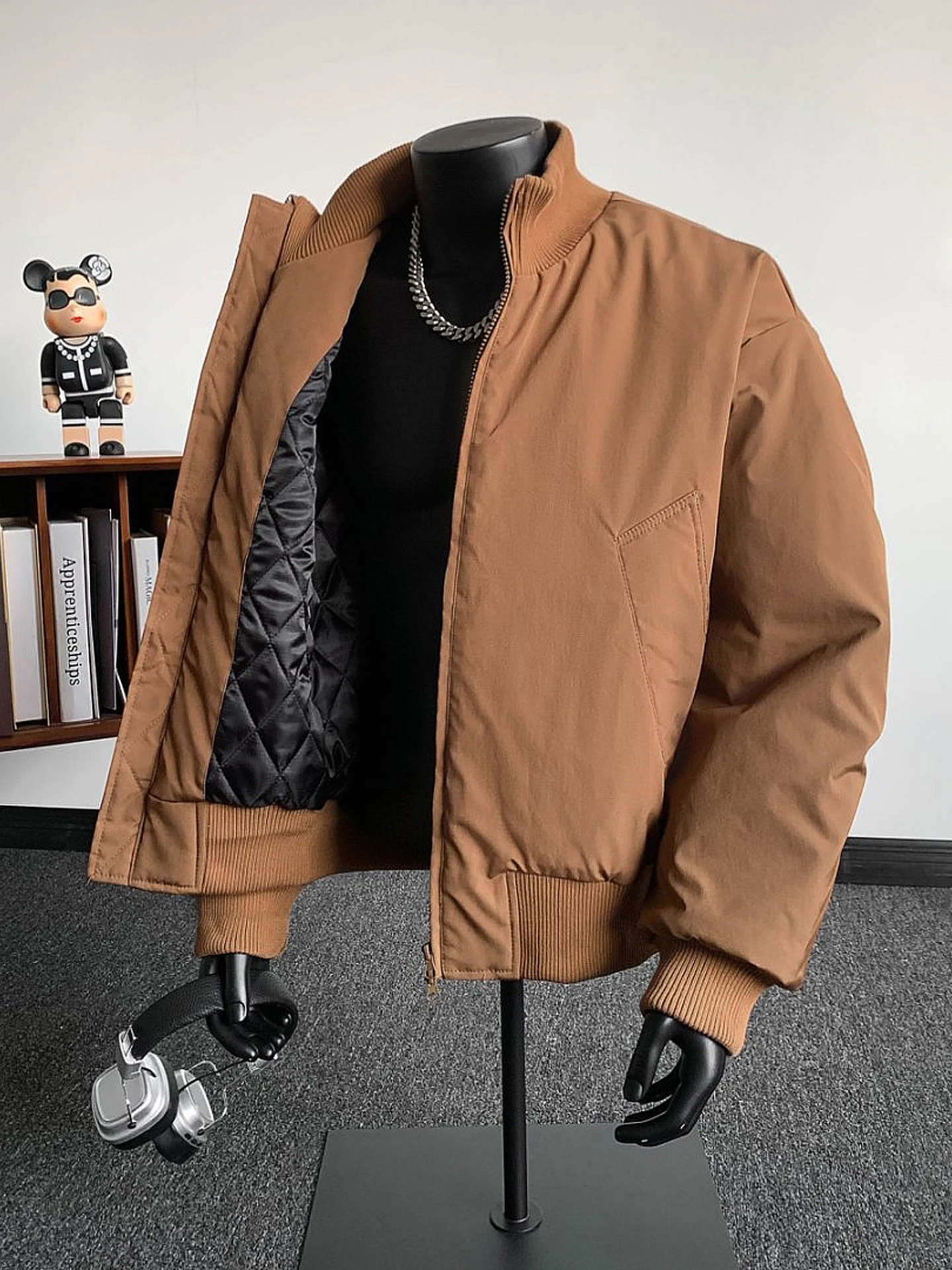 

Brown White Duck down Short Thickened Baseball Style Men's Winter Jacket American Flight Coat Cotton Clothes Warm Youth Fashion