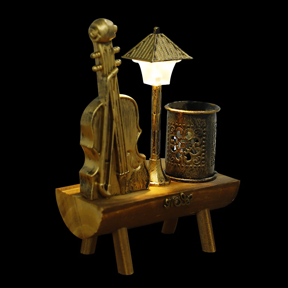 

Vintage Violin Ornaments Statue Pen Holder Desk Storage Decor Metal Adorable Home Office School Applications Tabletop