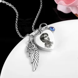 Personalized Custom Cremation Jewelry Heart Urn For Human Ashes Photo custom necklace memorial jewelry with wings