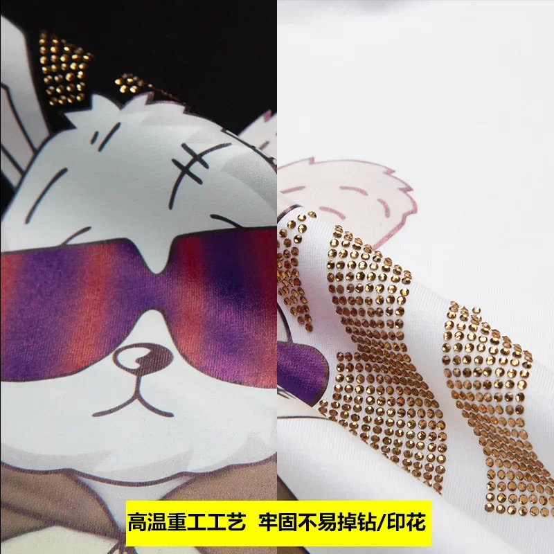 2025 Mens T Shirts Summer Clothing Cartoon Printed Rhinestones O Neck Short Sleeve Slim Casual T-shirts for Men Camiseta Hombre