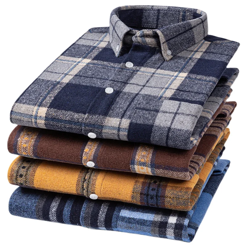 Pure Cotton Oxford Men\'s Plaid Shirt Long Sleeve New Hot Sale No-iron Business Casual Formal Male Clothes  Plus Size 7XL 6XL