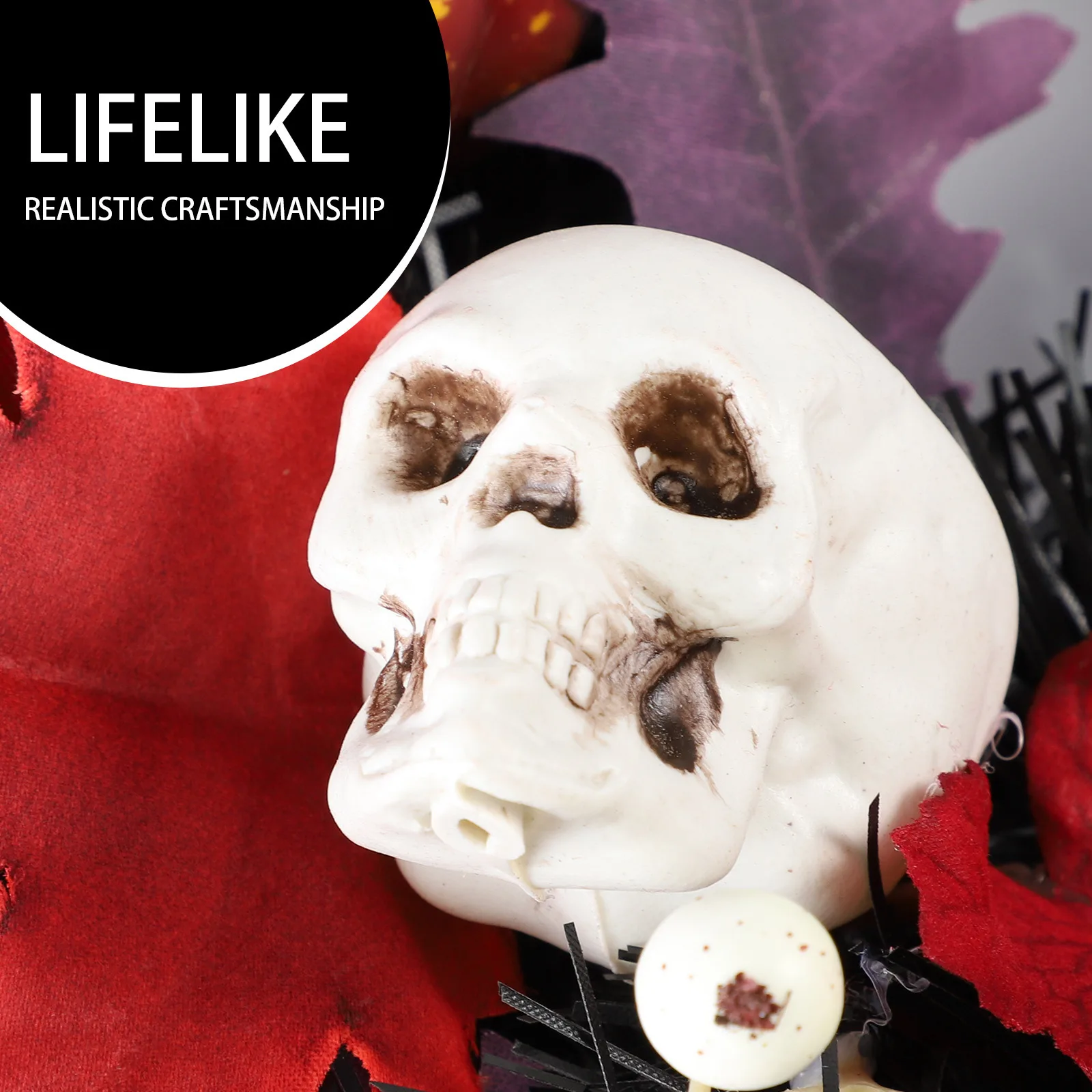 

Halloween Skull Pumpkin Wreath Plastic Rattan Ring Bright Classic Colors Hanging Garland Home Decor Maple Leaf Wreath