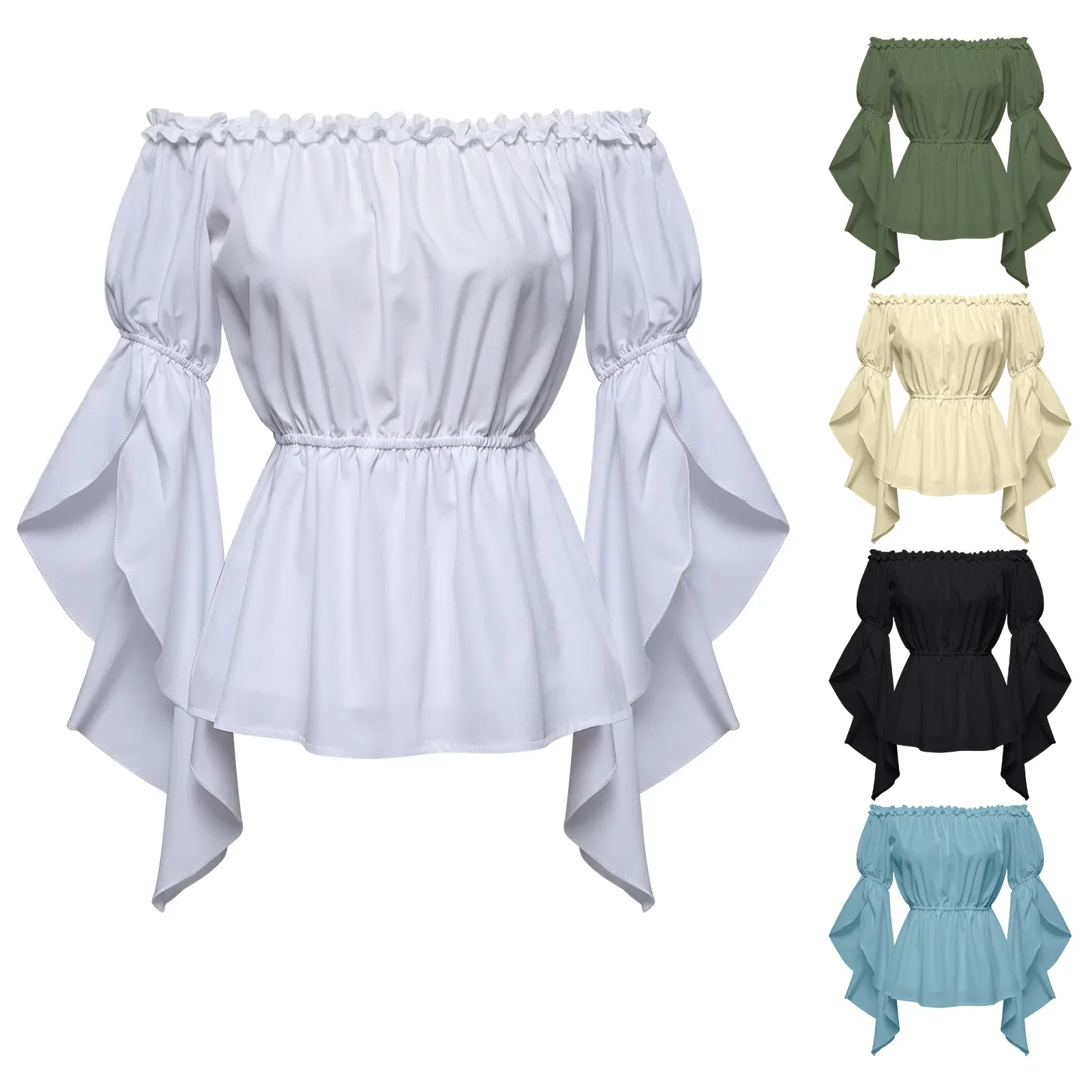 Women Shirt Blouse Long Sleeve Renaissance Medieval Chemise Victorian Gothic Retro Peasant Wench Off Shoulder Resist top