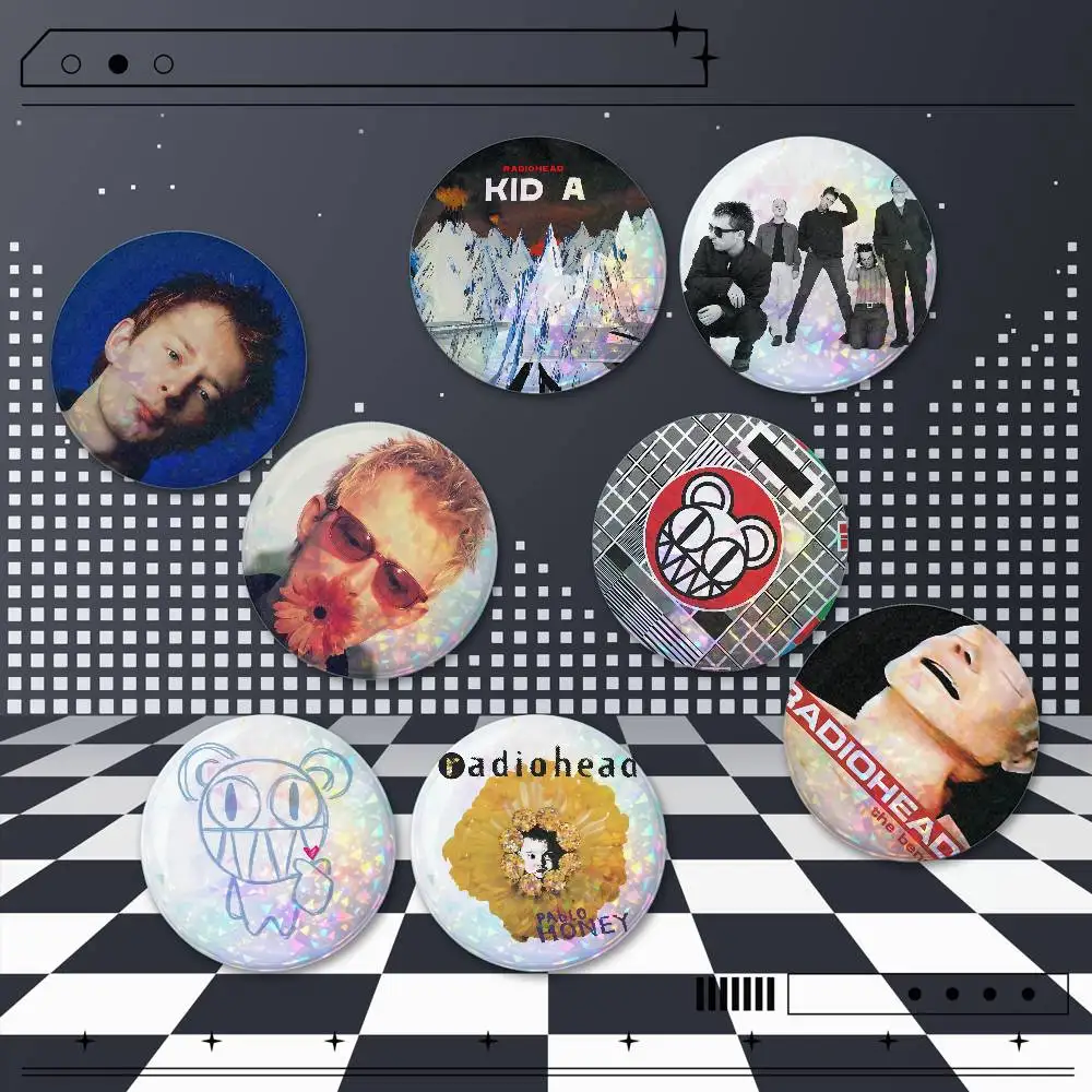R-Radiohead 2 Pcs Set Holographic Round Button Badges Custom Pins for Backpack Clothes Hat Bag Accessories
