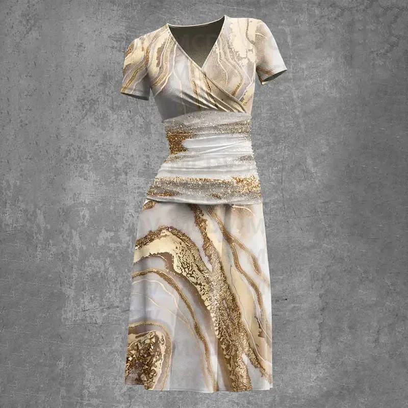 Abito da donna sexy con scollo a V e stampa floreale multicolore a maniche corte