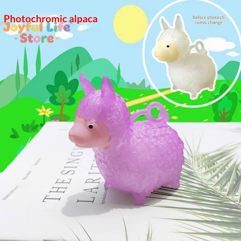Hot UV Light Color Changing Alpaca Squeezable Toys Soft Squeezable Stress Relief For Kids Gifts Desk Decor